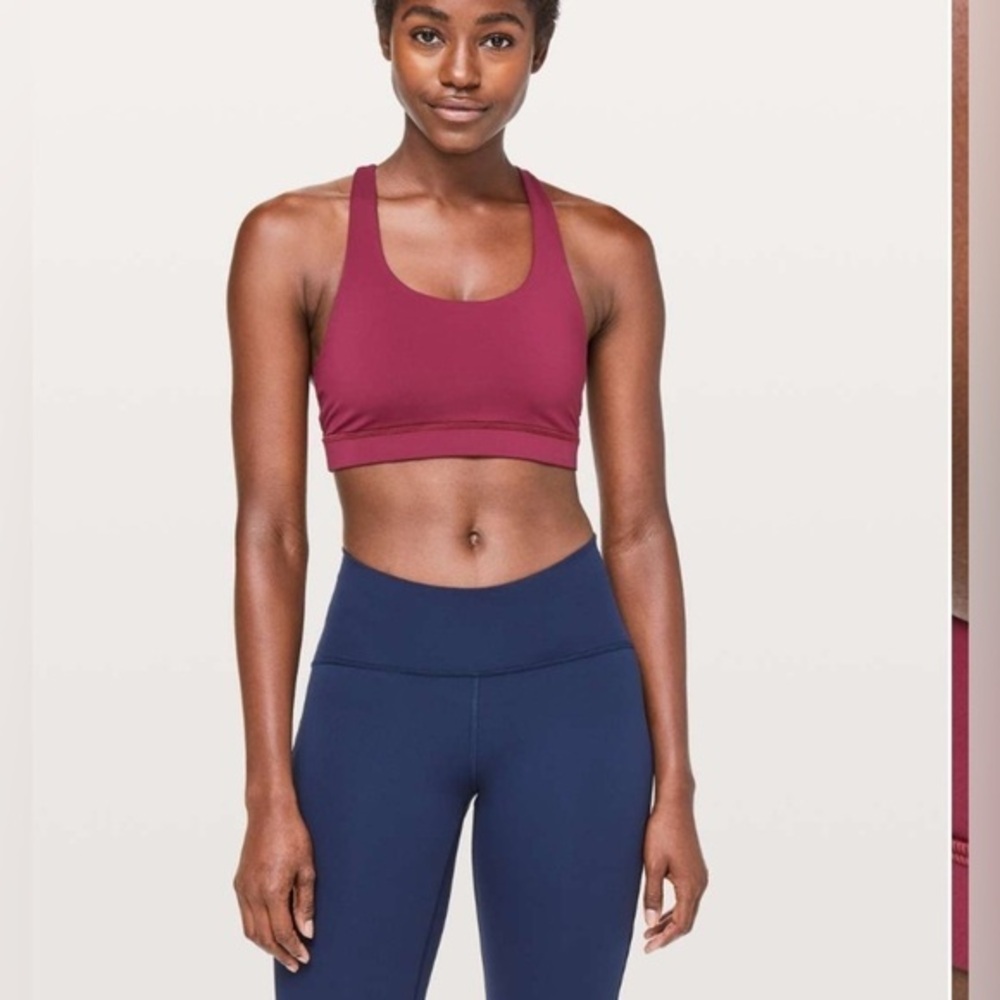 Lululemon Invigorate Bra Ruby Wine mesh detail Size 12